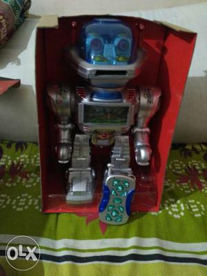 Gray And Blue Robot Plastic Toy In Box