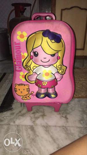 Imported Pink And Yellow Glamour Trolley Bag