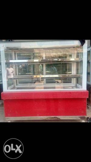 Red And Stainless Steel Framed Display Counter