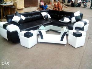 White And Black Leather Sectional Sofa