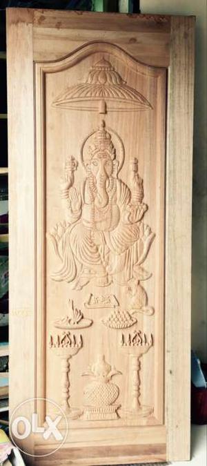 White Wooden Frame With Ganesha Emboss