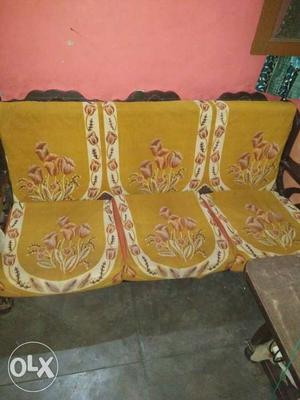 Yellow, Red, And Green Floral 3-seat Sofa