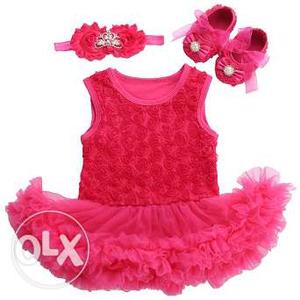 Baby Girl First Birthday Romper Clothing Set - 3 Piece