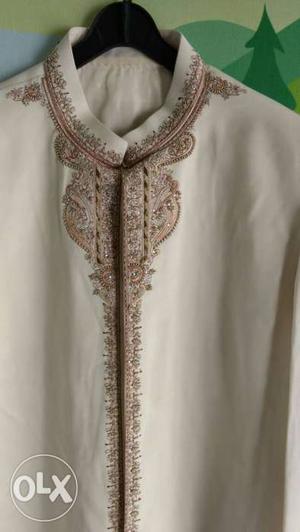 Beige And Brown Flower Embroidered Traditional Dress