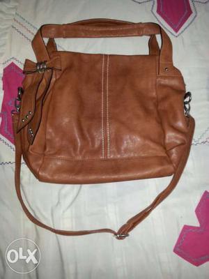 Brown Leather 2-ways Cross Body Bag