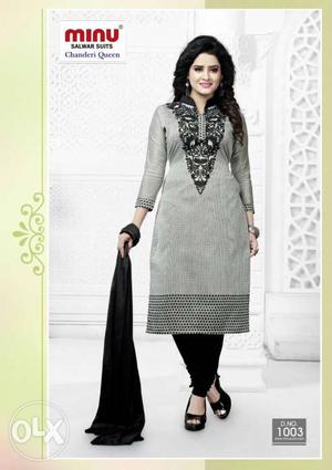 Cotton chanderi unstiched suit, Fixed Price