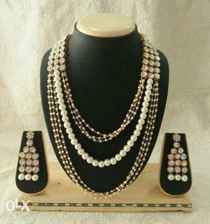 Goldand Pear Necklace And Drop Earrings Set