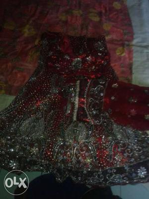 Maroon clr heavy lehenga only one time used