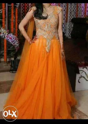 Orange And Beige Floral gown