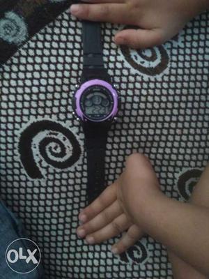 Oval Purple And Black Digital Watch