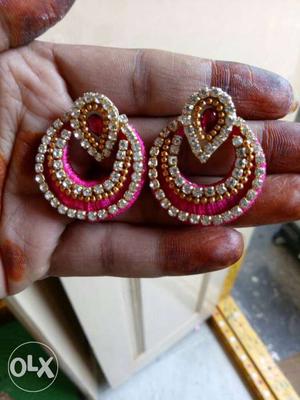 Pair Of Pink-and-silver Embellished Drop Earrings
