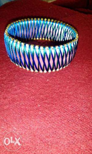 Pink, Blue And Gold Silk Thread Bangle
