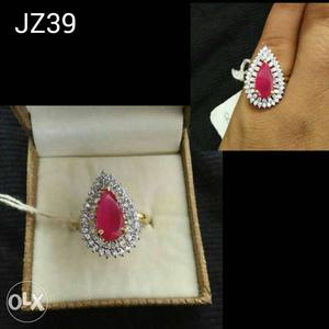 Pink Gemstone And Diamond Embedded Gold Ring