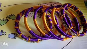 Purple-and-yellow Silk Thread Bracelets