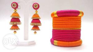 Red And Orange Jhumka Earrings And Bangles(negotiable)