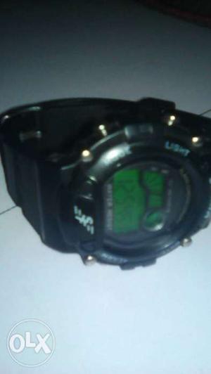 Round Black Digital Watch With Strap
