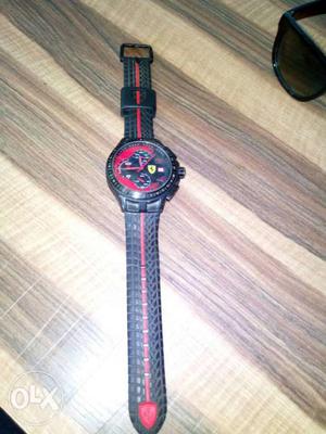 Round Red And Black Ferrari Chronograph Watch