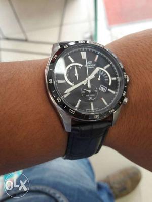Round Silver And Black Edifice Chronograph Watch With Black