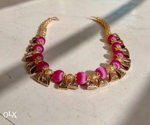 Silk thread necklace majenta colour