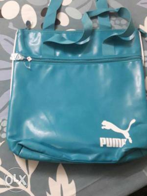 Teal Puma Leather Tote Bag