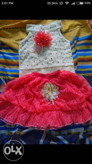 Toddler's White Halter Top And Red Mini Skirt Outfit