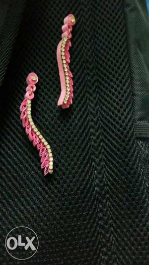 Two Pink-and-yellow Braided Earrings