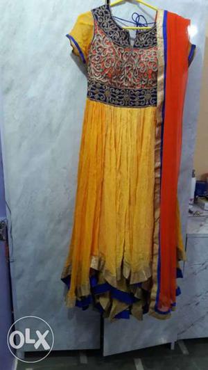 Women's Black,orange And Yellow Sari