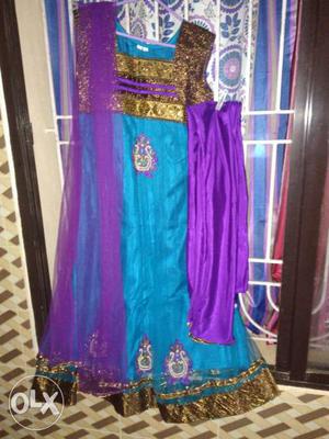 Women's Blue and Purple anarkali Suit