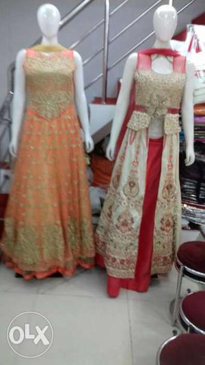 Women's Orange And Brown Sari And Red And Gold Sari