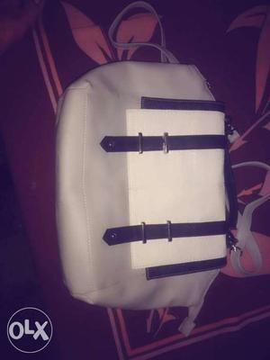 Women's White And Black Leather Tote Bag