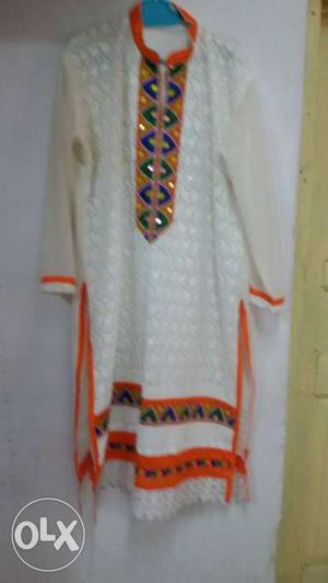 Women's White, Orange, long kurta