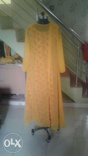 Women's Yellow Floral Long Sleeved Maxi Dress