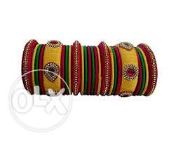 Yellow, Green, And Red Silk Thread Bangles