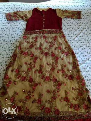 Beautiful Red Floral Embroidery long dress