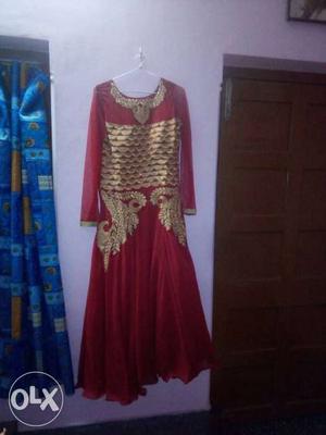 Beige And Red Floral Traditional Dress