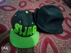 Black Bucket Hat And Green And Black SLJAG Fitted Cap