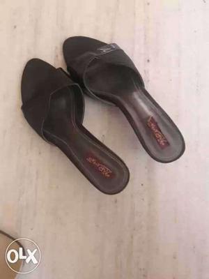 Brown Leather Heeled Slide Sandals Size - 41