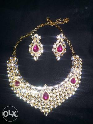 Diamond Embellished Bib Necklace With Pair Of Earrings