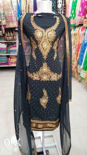 Georgette material with embroidery 2 colour