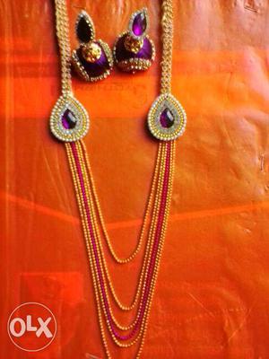 Gold And Purple Necklace And Earrings