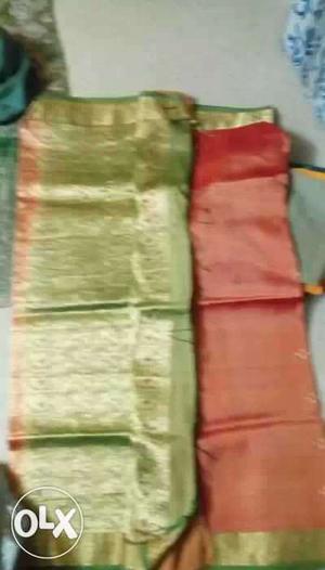 Green And Red Silk Textile