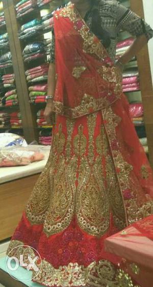 Its a new frsh unstiched bridal lehnga