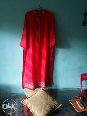Long red coloured cotton silk kurta size L