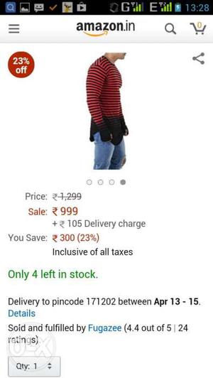 Men's Red And Black Horizontal Striped Sweater
