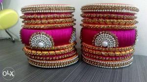 Pink And Brown Silk Thread Bangles