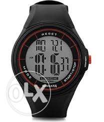 Round Black And Red Sonata Digital Watch