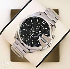 Round Silver And Black Diesel Chronograph Watch