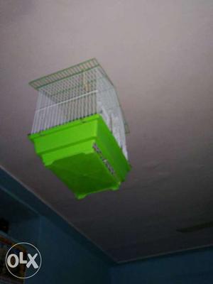 Small Size White And Green Metal Birdcage