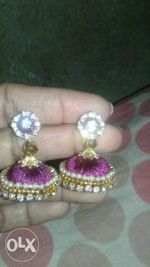 Two Purple-and-white Threaded Earrings