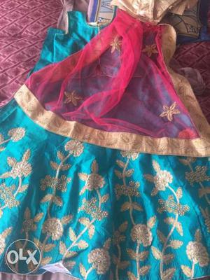 Women's Blue And Brown Floral Sari Dress